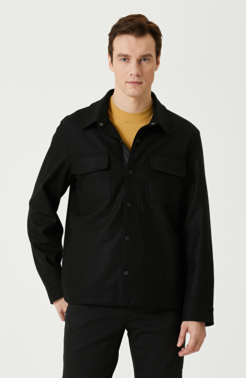 Slim Fit Siyah Süet Mont
