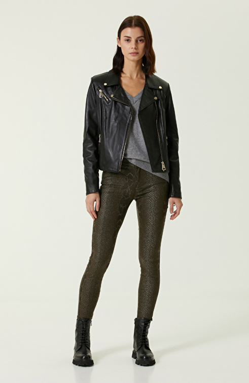 Slim Fit Siyah Süet Mont
