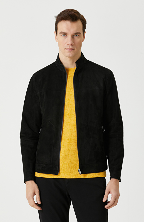 Slim Fit Siyah Süet Mont
