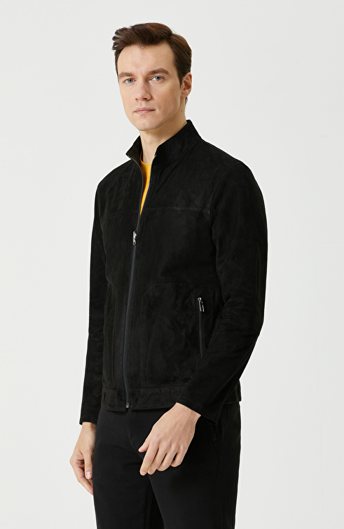 Slim Fit Siyah Süet Mont

