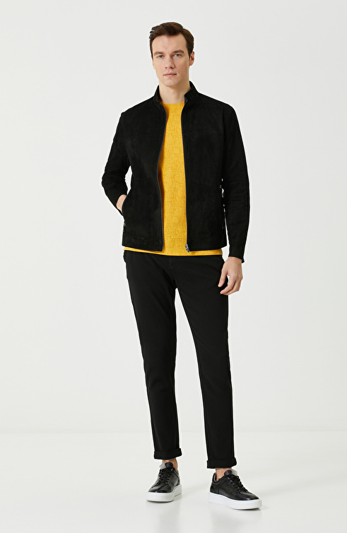 Slim Fit Siyah Süet Mont
